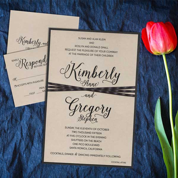 Wedding invitation with ribbon accent